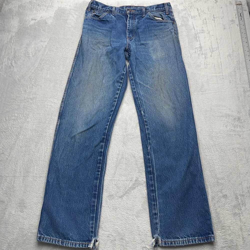 Dickies Men Regular Fit Straight Leg Blue Denim Jeans 34x34 Distressed Workwear